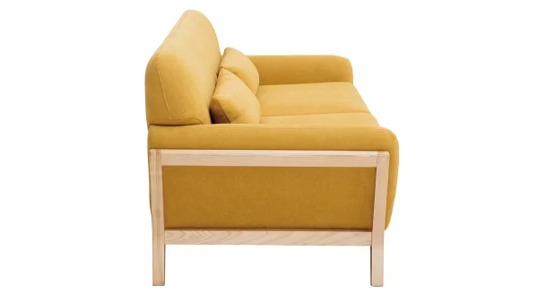 Meilleur Prix Garanti Canapé Scandinave 3 Places En Tissu Effet Velours Jaune Moutarde Et Bois Clair YOKO 4