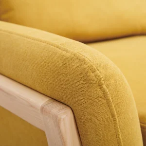 Meilleur Prix Garanti Canapé Scandinave 3 Places En Tissu Effet Velours Jaune Moutarde Et Bois Clair YOKO 18