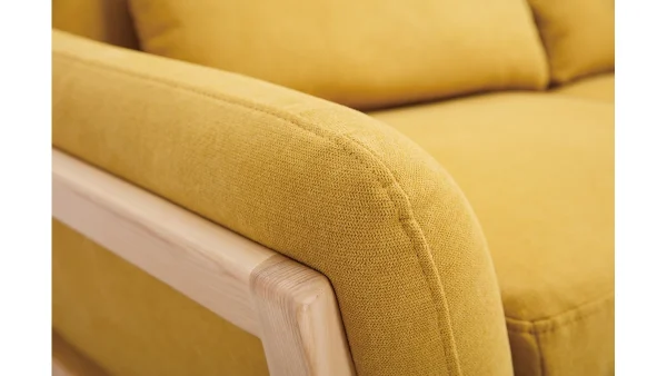 Meilleur Prix Garanti Canapé Scandinave 3 Places En Tissu Effet Velours Jaune Moutarde Et Bois Clair YOKO 6