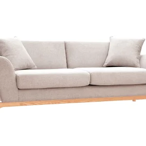 Canapé Scandinave 3 Places En Tissu Effet Velours Texturé Beige Et Bois Clair ASAKO marque pas cher 13