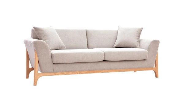 Canapé Scandinave 3 Places En Tissu Effet Velours Texturé Beige Et Bois Clair ASAKO marque pas cher 3