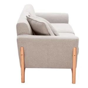 Canapé Scandinave 3 Places En Tissu Effet Velours Texturé Beige Et Bois Clair ASAKO marque pas cher 15