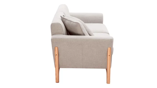 guranteed de qualité Canapé Scandinave 3 Places En Tissu Effet Velours Texturé Beige Et Bois Clair ASAKO 4