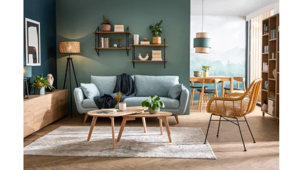 Canapé Scandinave 3 Places En Tissu Gris Clair Chiné Et Bois Clair CREEP 10