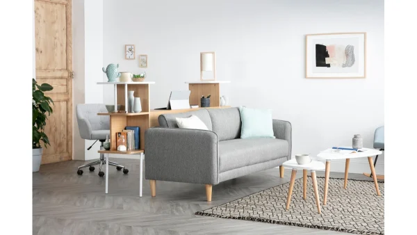 Canapé Scandinave 3 Places En Tissu Gris Clair Et Bois Clair KURT – Miliboo & Stéphane Plaza grossiste en ligne 7