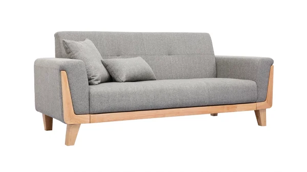 Canapé Scandinave 3 Places En Tissu Gris Et Bois Clair FJORD 4