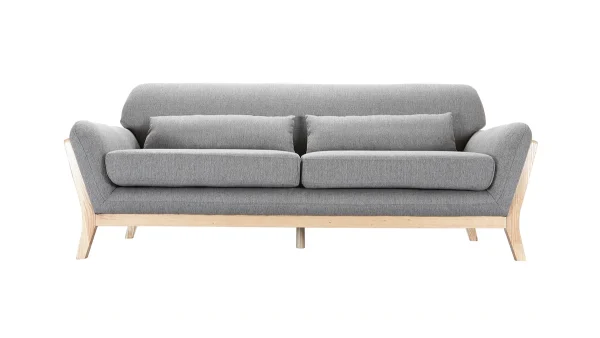 design à la mode Canapé Scandinave 3 Places En Tissu Gris Et Bois Clair YOKO 1