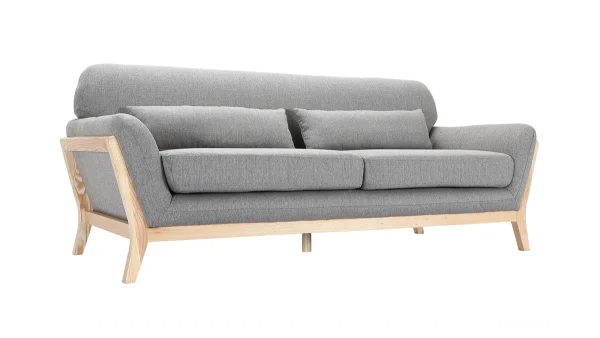 design à la mode Canapé Scandinave 3 Places En Tissu Gris Et Bois Clair YOKO 3