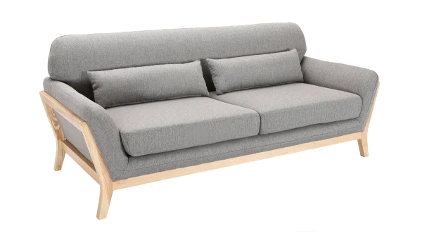 design à la mode Canapé Scandinave 3 Places En Tissu Gris Et Bois Clair YOKO 5