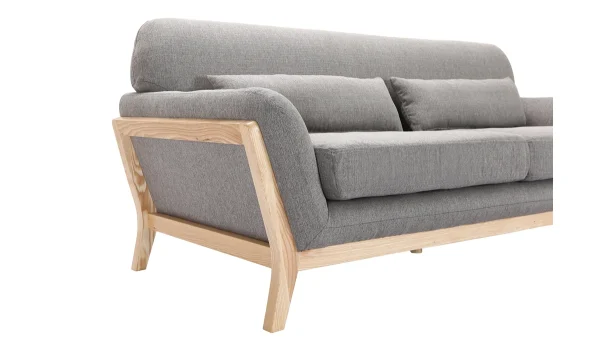 pas cher Canapé Scandinave 3 Places En Tissu Gris Et Bois Clair YOKO 6