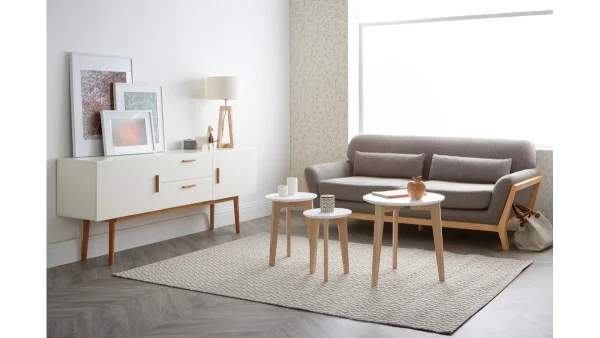 design à la mode Canapé Scandinave 3 Places En Tissu Gris Et Bois Clair YOKO 8