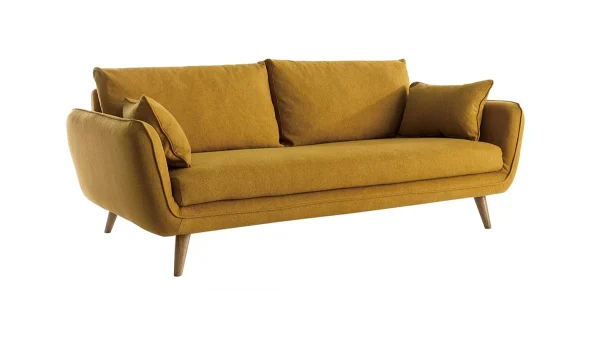 belle Canapé Scandinave 3 Places En Tissu Jaune Cumin Et Bois Clair CREEP 3