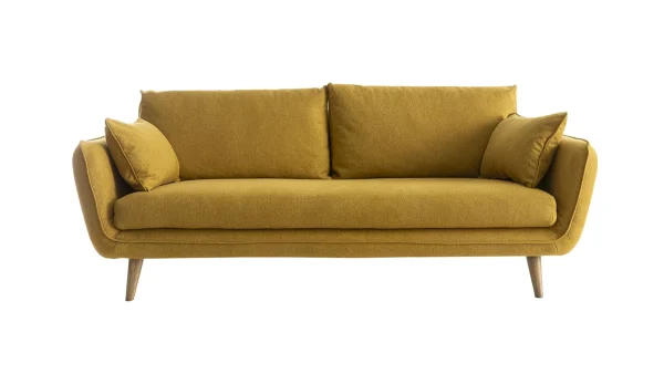 Canapé Scandinave 3 Places En Tissu Jaune Cumin Et Bois Clair CREEP 1