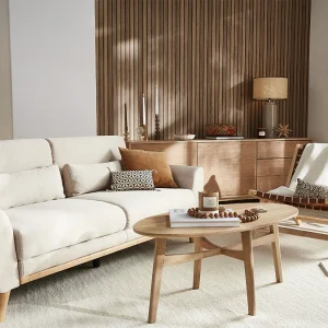 outlet Canapé Scandinave 3 Places En Tissu Naturel Et Bois Clair EKTOR 17