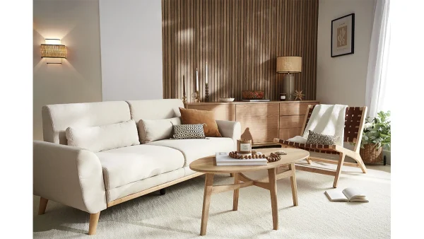 guranteed de qualité Canapé Scandinave 3 Places En Tissu Naturel Et Bois Clair EKTOR 6