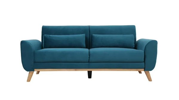 Canapé Scandinave 3 Places En Tissu Velours Bleu Pétrole Et Bois Clair EKTOR fashioniable 1