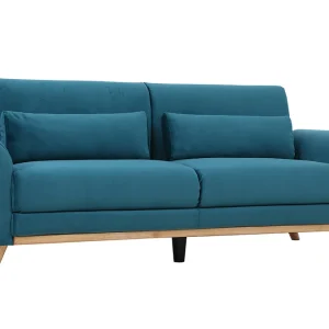 Canapé Scandinave 3 Places En Tissu Velours Bleu Pétrole Et Bois Clair EKTOR fashioniable 11