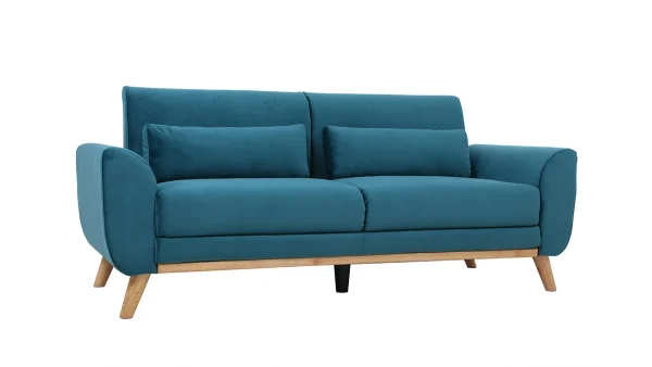 Canapé Scandinave 3 Places En Tissu Velours Bleu Pétrole Et Bois Clair EKTOR fashioniable 3