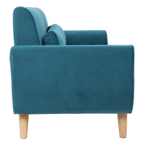 Canapé Scandinave 3 Places En Tissu Velours Bleu Pétrole Et Bois Clair EKTOR fashioniable 13