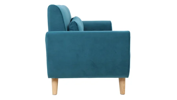 Canapé Scandinave 3 Places En Tissu Velours Bleu Pétrole Et Bois Clair EKTOR fashioniable 4