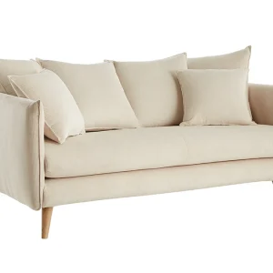 Canapé Scandinave 3 Places En Tissu Velours Côtelé Beige Et Bois Clair OLYMPIA 12