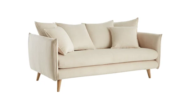 Canapé Scandinave 3 Places En Tissu Velours Côtelé Beige Et Bois Clair OLYMPIA qualité supérieure 3