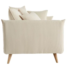 Canapé Scandinave 3 Places En Tissu Velours Côtelé Beige Et Bois Clair OLYMPIA 14