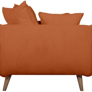 Canapé Scandinave 3 Places En Tissu Velours Côtelé Terre Brûlée Et Bois Clair OLYMPIA REMISE 15