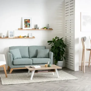 Canapé Scandinave Déhoussable 2 Places En Tissu Effet Velours Moutarde Et Bois Clair OSLO 20