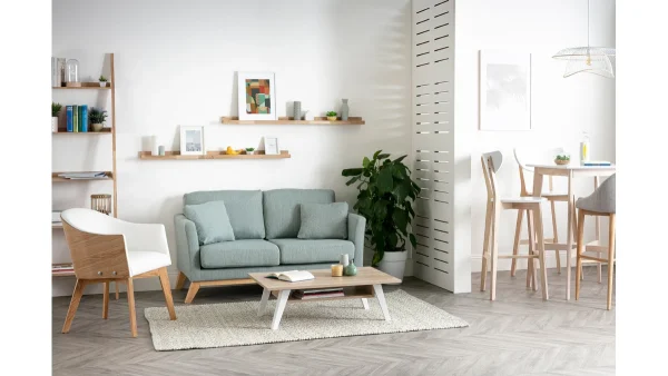 dernière tendance Canapé Scandinave Déhoussable 2 Places En Tissu Effet Velours Moutarde Et Bois Clair OSLO 7