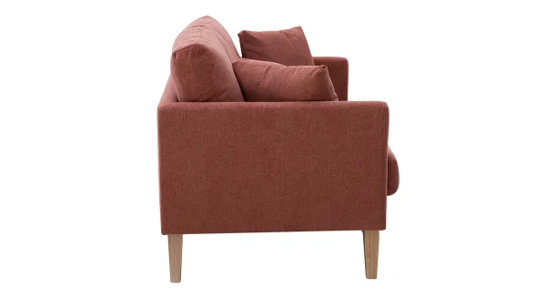 Canapé Scandinave Déhoussable 2 Places En Tissu Effet Velours Texturé Terracotta Et Bois Clair OSLO Réductions 4