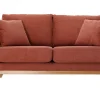 Canapé Scandinave Déhoussable 2 Places En Tissu Effet Velours Texturé Terracotta Et Bois Clair OSLO Réductions 26