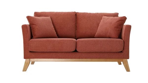 Canapé Scandinave Déhoussable 2 Places En Tissu Effet Velours Texturé Terracotta Et Bois Clair OSLO magasins pas chers 1