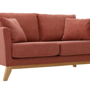 Canapé Scandinave Déhoussable 2 Places En Tissu Effet Velours Texturé Terracotta Et Bois Clair OSLO Réductions 11