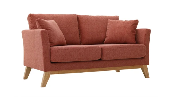 Canapé Scandinave Déhoussable 2 Places En Tissu Effet Velours Texturé Terracotta Et Bois Clair OSLO magasins pas chers 3