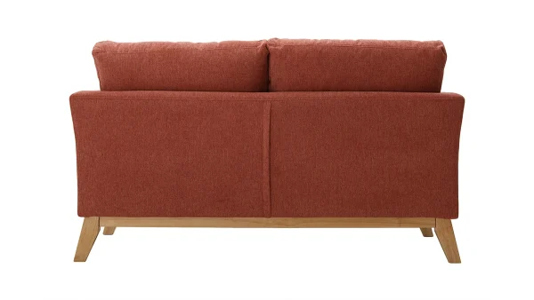 Canapé Scandinave Déhoussable 2 Places En Tissu Effet Velours Texturé Terracotta Et Bois Clair OSLO Réductions 5