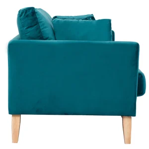 magasin solde Canapé Scandinave Déhoussable 2 Places En Tissu Velours Bleu Pétrole Et Bois Clair OSLO 14