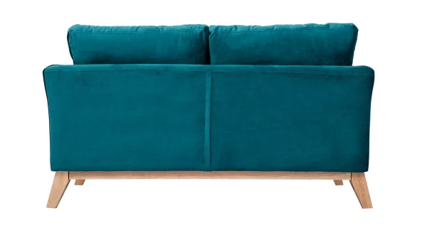 magasin solde Canapé Scandinave Déhoussable 2 Places En Tissu Velours Bleu Pétrole Et Bois Clair OSLO 5