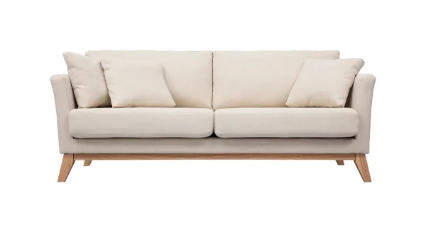 ﻿soldes Canapé Scandinave Déhoussable 3 Places En Tissu Beige Et Bois Clair OSLO 1