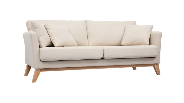 ﻿soldes Canapé Scandinave Déhoussable 3 Places En Tissu Beige Et Bois Clair OSLO 3