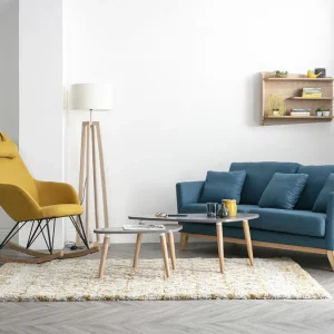 magasin france Canapé Scandinave Déhoussable 3 Places En Tissu Bleu Canard Et Bois Clair OSLO 16