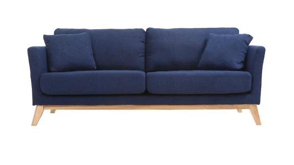 Canapé Scandinave Déhoussable 3 Places En Tissu Bleu Foncé Et Bois Clair OSLO nouvelle saison 1