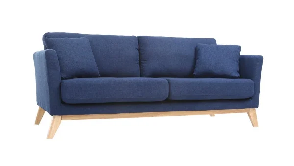 Canapé Scandinave Déhoussable 3 Places En Tissu Bleu Foncé Et Bois Clair OSLO nouvelle saison 3