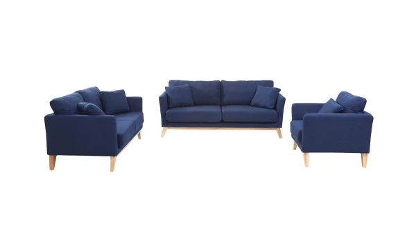 Canapé Scandinave Déhoussable 3 Places En Tissu Bleu Foncé Et Bois Clair OSLO nouvelle saison 8