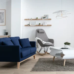 Canapé Scandinave Déhoussable 3 Places En Tissu Bleu Foncé Et Bois Clair OSLO nouvelle saison 25