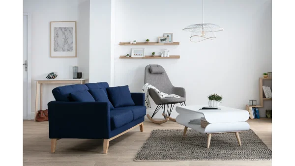 Canapé Scandinave Déhoussable 3 Places En Tissu Bleu Foncé Et Bois Clair OSLO nouvelle saison 9