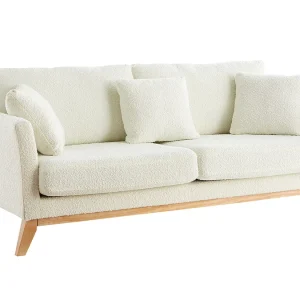 grande popularité Canapé Scandinave Déhoussable 3 Places En Tissu Effet Laine Bouclée écru Et Bois Clair OSLO 12