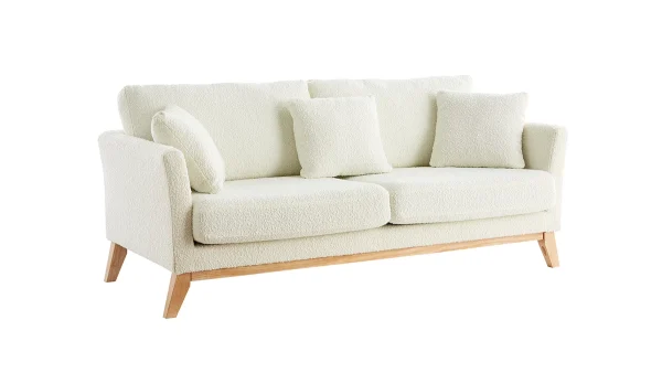 grande popularité Canapé Scandinave Déhoussable 3 Places En Tissu Effet Laine Bouclée écru Et Bois Clair OSLO 3