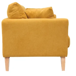 Canapé Scandinave Déhoussable 3 Places En Tissu Effet Velours Jaune Moutarde Et Bois Clair OSLO 14