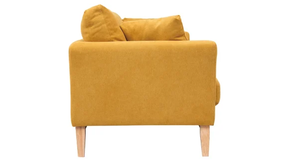 Canapé Scandinave Déhoussable 3 Places En Tissu Effet Velours Jaune Moutarde Et Bois Clair OSLO 4